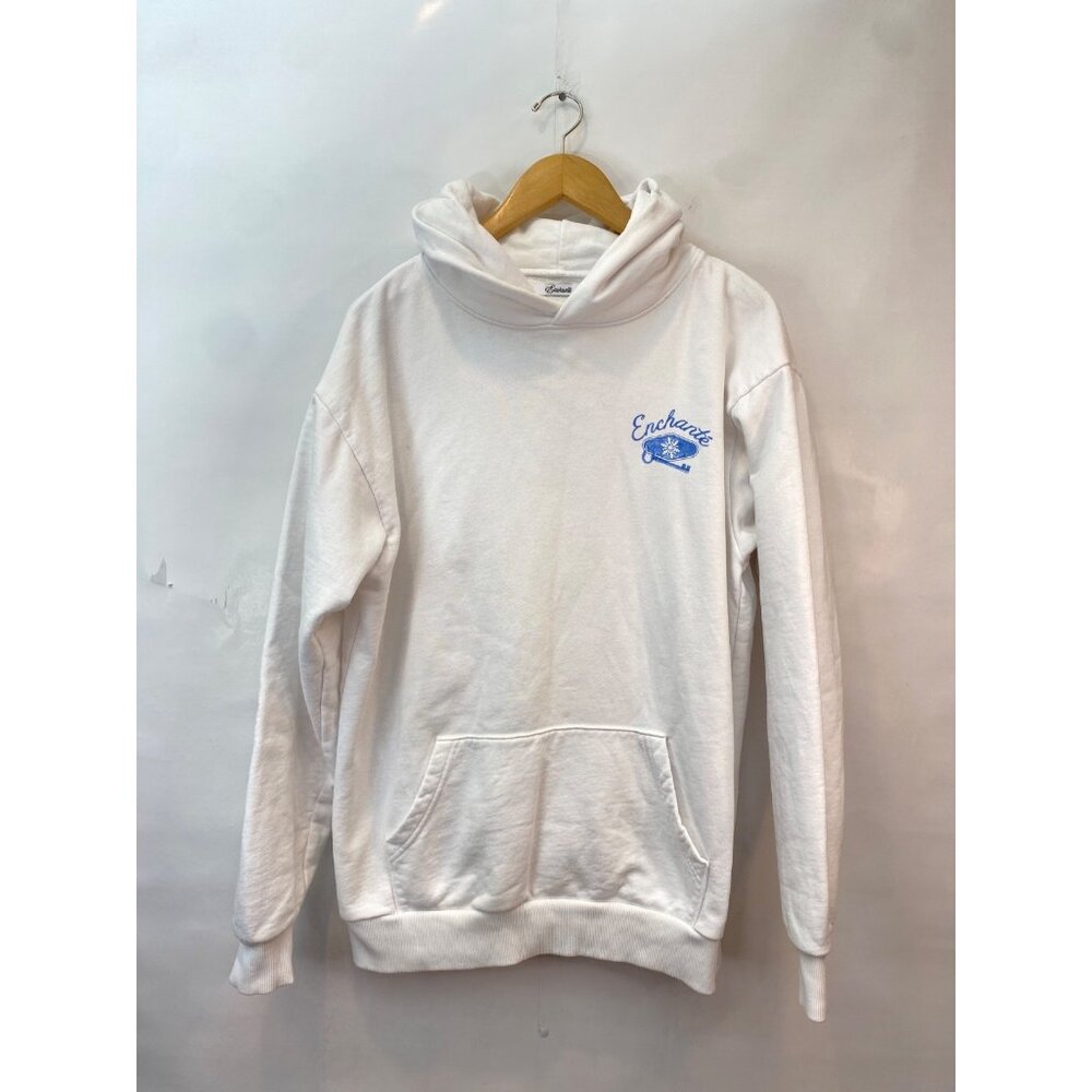 Enchante Men's Chalet Hoodie White Blue Size Small Cotton Pullover Graphic Flaws